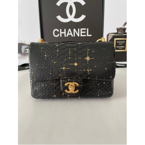 Chanel SMALL FLAP BAG Snakeskin Gold-Tone Metal AS3214 black&gold