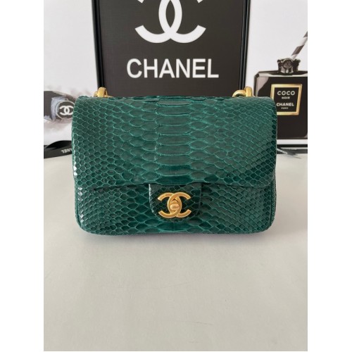 Chanel SMALL FLAP BAG Snakeskin Gold-Tone Metal AS3214 green