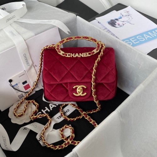 Chanel SMALL FLAP BAG Velvet Gold-Tone Metal AS3450 Burgundy