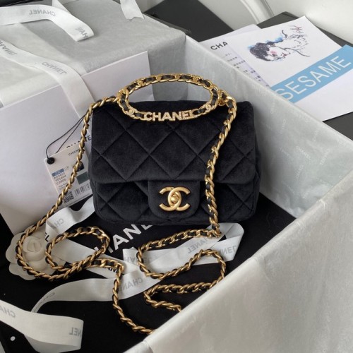 Chanel SMALL FLAP BAG Velvet Gold-Tone Metal AS3450 black