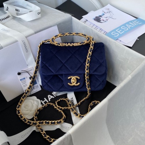Chanel SMALL FLAP BAG Velvet Gold-Tone Metal AS3450 blue