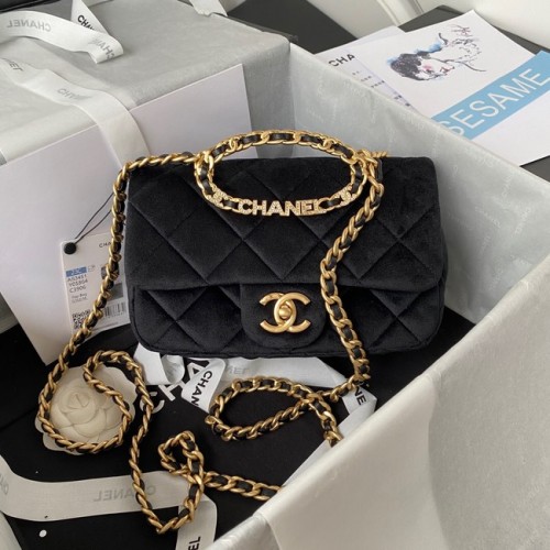 Chanel FLAP BAG Velvet Gold-Tone Metal AS3451 black