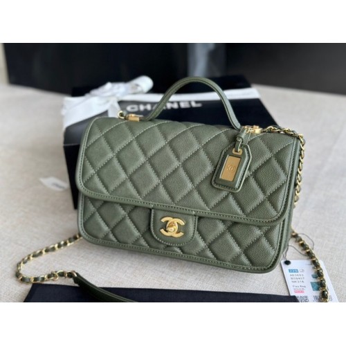 Chanel SMALL FLAP BAG WITH TOP HANDLE AS3653 blackish green