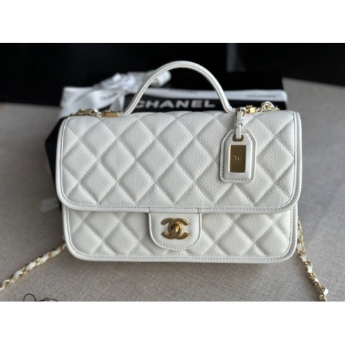 Chanel SMALL FLAP BAG WITH TOP HANDLE AS3653 white