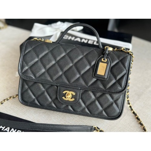 Chanel SMALL FLAP BAG WITH TOP HANDLE Grained Calfskin AS3653 black