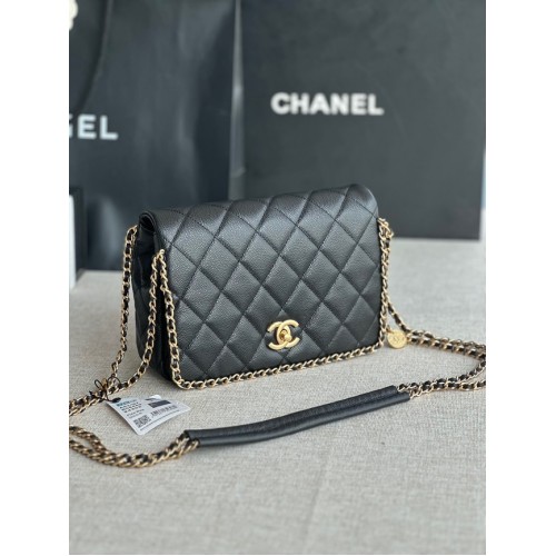 Chanel SMALL Flap Bag Grained Calfskin Gold-Tone Metal AS3467 black