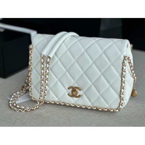 Chanel SMALL Flap Bag Grained Calfskin Gold-Tone Metal AS3467 white