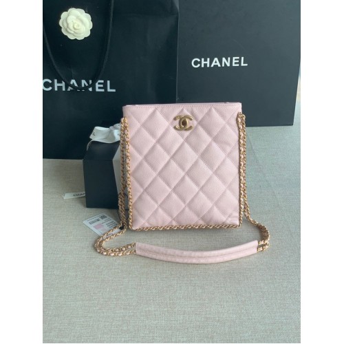 Chanel SMALL SHOPPING BAG Grained Calfskin Gold-Tone Metal AS3470 pink