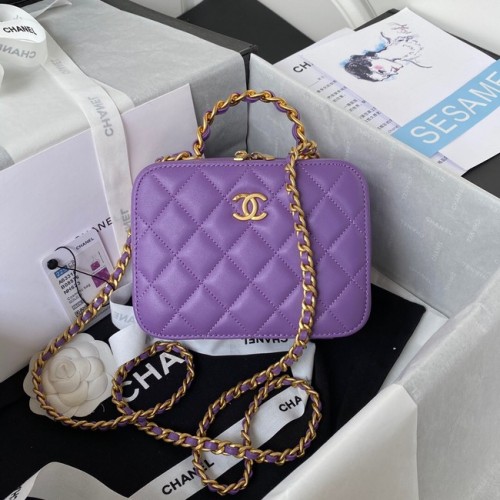 Chanel SMALL VANITY CASE Lambskin Gold-Tone Metal AS3318 Purple