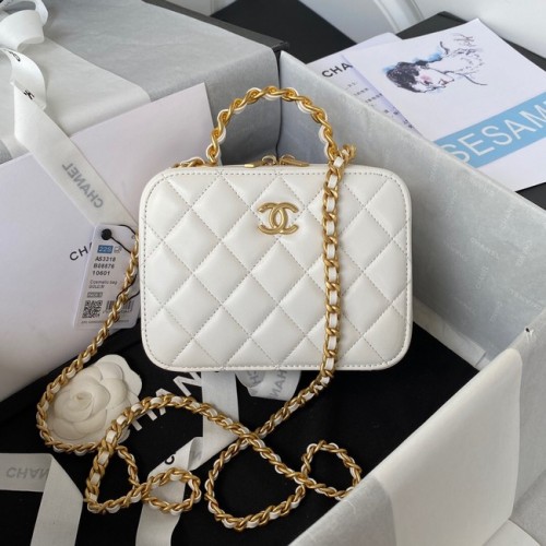 Chanel SMALL VANITY CASE Lambskin Gold-Tone Metal AS3318 white
