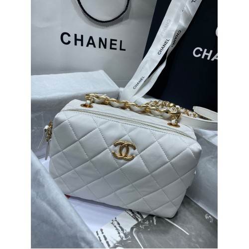 Chanel Sheepskin AS1267 Gold-Tone Metal white