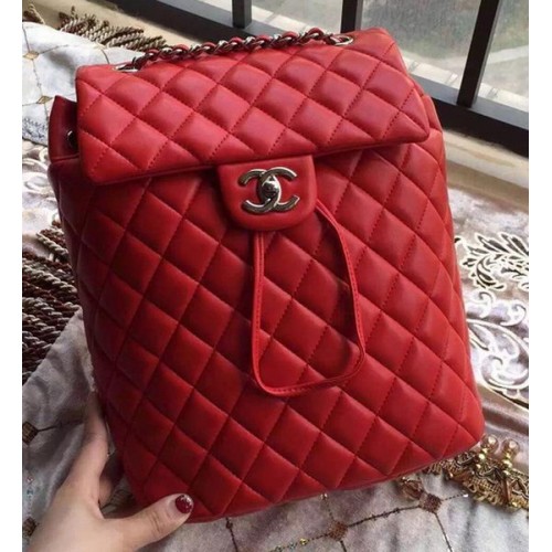 Chanel Sheepskin Leather Backpack A91121 Red