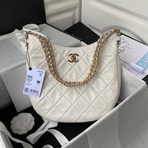 Chanel Shoulder Bag Lambskin light Gold-Tone Metal AS3153 white