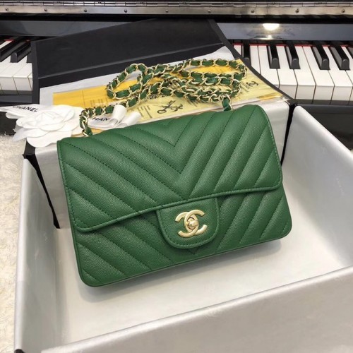 Chanel Small Classic Handbag Grained Calfskin Gold-Tone Metal A69900 green