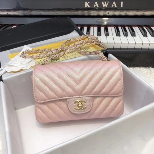 Chanel Small Classic Handbag Grained Calfskin Gold-Tone Metal A69900 pink