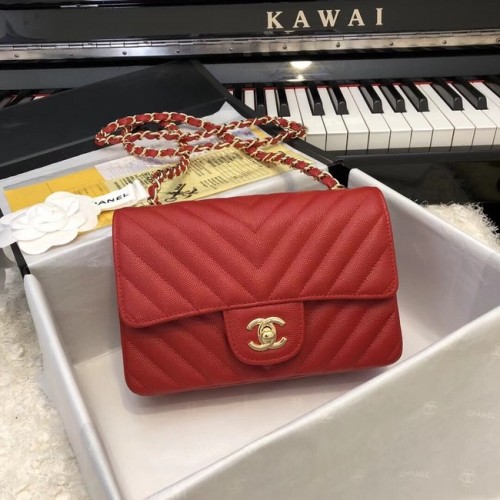 Chanel Small Classic Handbag Grained Calfskin Gold-Tone Metal A69900 red