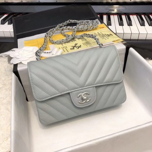 Chanel Small Classic Handbag Grained Calfskin silver-Tone Metal A69900 grey