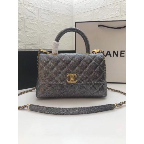 Chanel Small Flap Bag with Top Handle A92990 Silver grey