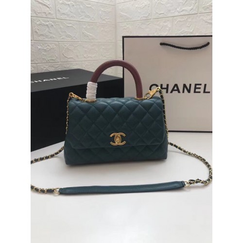 Chanel Small Flap Bag with Red Top Handle A92990 blue