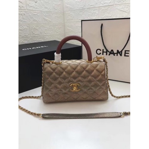 Chanel Small Flap Bag with red Top Handle A92990 gold