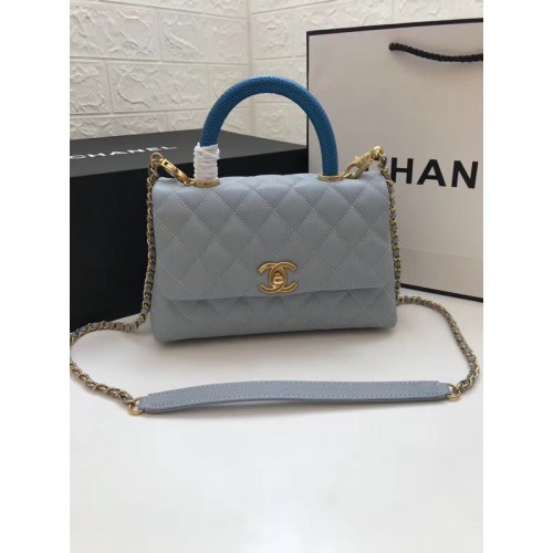 Chanel Small Flap Bag with Top Handle A92990 light blue