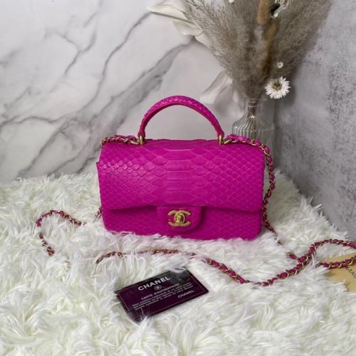 Chanel Snake skin mini flap bag with top handle AS2431 PLUM PURPLE