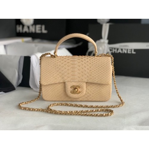 Chanel Snake skin mini flap bag with top handle AS2431 apricot