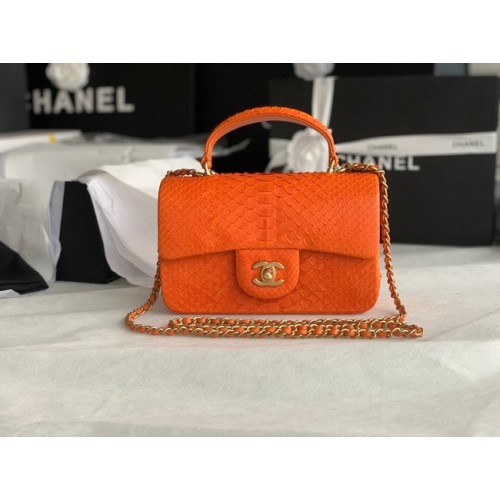Chanel Snake skin mini flap bag with top handle AS2431 orange