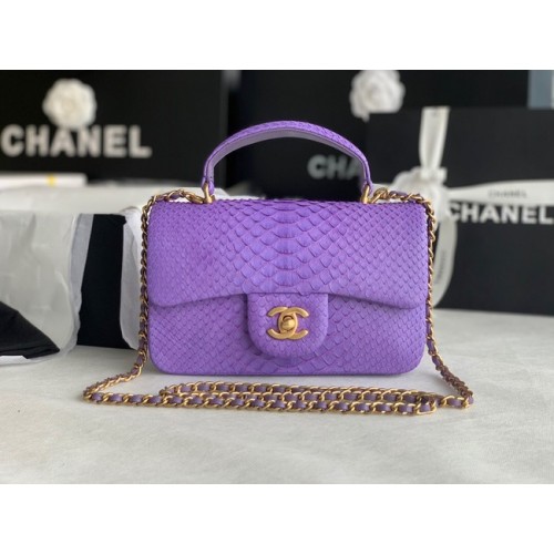 Chanel Snake skin mini flap bag with top handle AS2431 purple