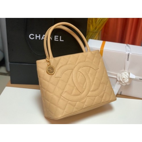 Chanel Tote Bag Grained Calfskin&Gold-Tone Metal AS1804 apricot
