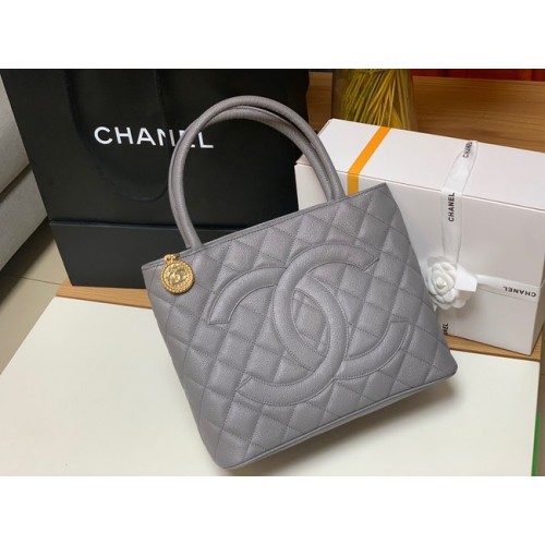 Chanel Tote Bag Grained Calfskin&Gold-Tone Metal AS1804 gray