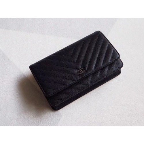 Chanel V mini Flap Bag Black Chevron Cannage Pattern A33814V Silver