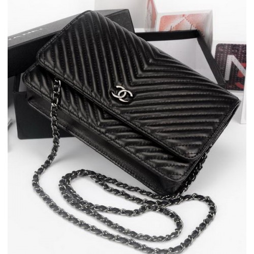 Chanel V mini Flap Bag Chevron Leather A33814V Black