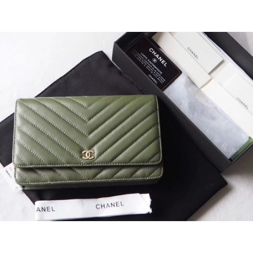 Chanel V mini Flap Bag Chevron Sheepskin Leather A33814V Green