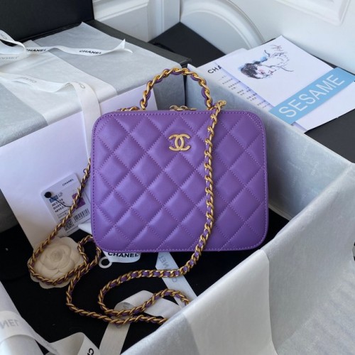 Chanel VANITY CASE Lambskin Gold-Tone Metal AS3319 Purple