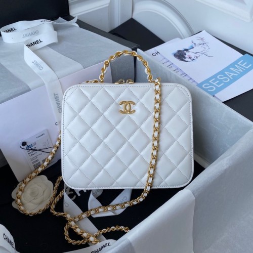 Chanel VANITY CASE Lambskin Gold-Tone Metal AS3319 white