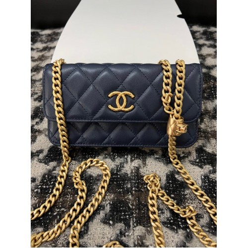 Chanel WALLET ON CHAIN Lambskin Gold-Tone Metal 68107 dark blue