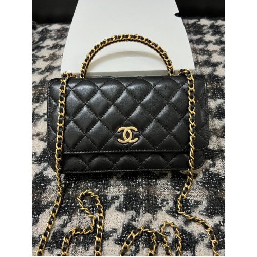 Chanel WALLET ON CHAIN Lambskin Gold-Tone Metal 68113 black