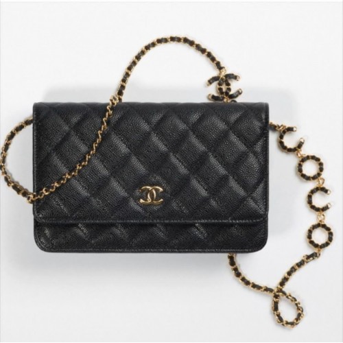 Chanel WOC Original Caviar Leather Flap cross-body bag CC33814 blackGold chain