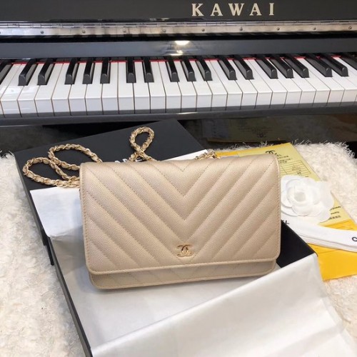 Chanel WOC Original Caviar Leather Flap cross-body bag V33814 Gold Gold chain