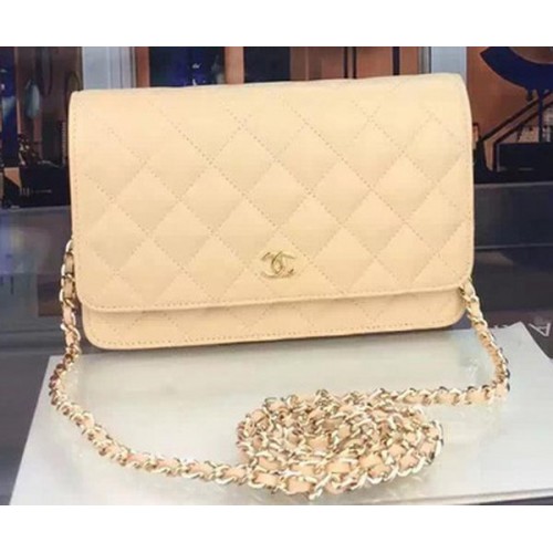 Chanel WOC mini Flap Bag Apricot Sheepskin A5373 Gold