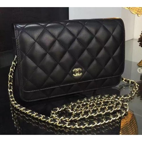 Chanel WOC mini Flap Bag Black Sheepskin A5373 Gold