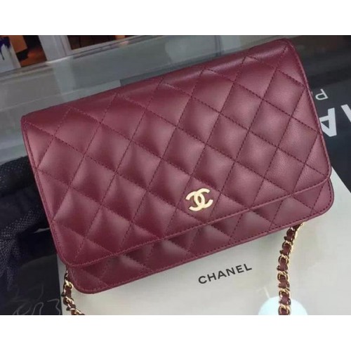 Chanel WOC mini Flap Bag Burgundy Sheepskin A5373 Gold