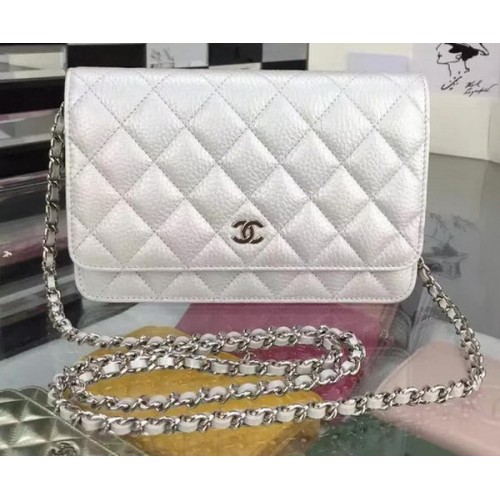 Chanel WOC mini Flap Bag Deer Skin A5375 Silver