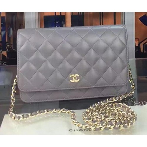 Chanel WOC mini Flap Bag Grey Sheepskin A5373 Gold