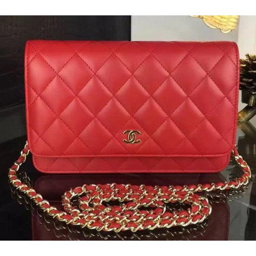 Chanel WOC mini Flap Bag Red Sheepskin A5373 Gold