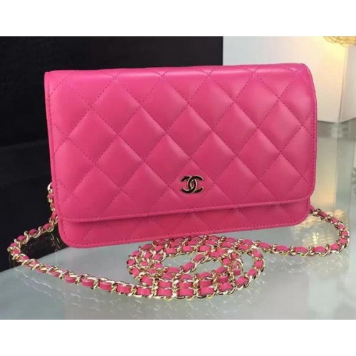 Chanel WOC mini Flap Bag Rose Sheepskin A5373 Gold