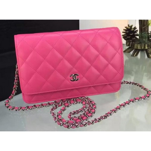 Chanel WOC mini Flap Bag Rose Sheepskin A5373 Silver