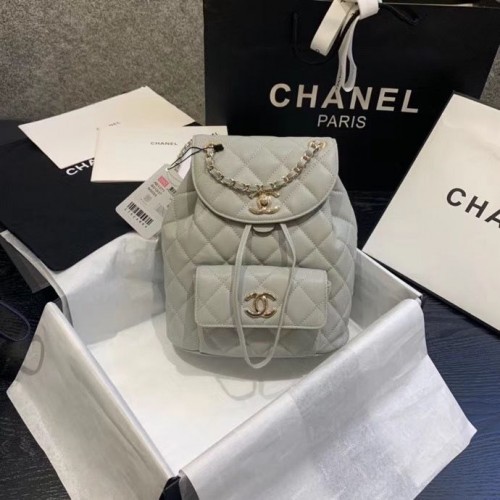 Chanel backpack Grained Calfskin Gold-Tone Metal AS1371 Gray