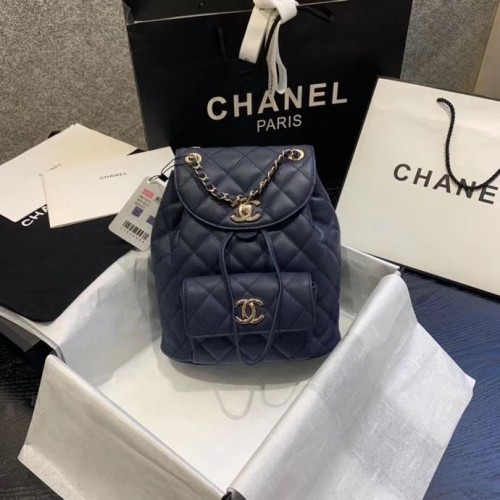 Chanel backpack Grained Calfskin Gold-Tone Metal AS1371 Navy